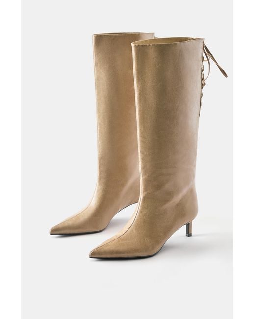 Pull&Bear Red Lace-Up High-Heel Boots