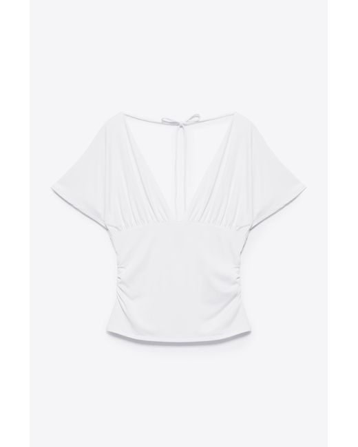 Pull&Bear White Gathered V-Neck Top