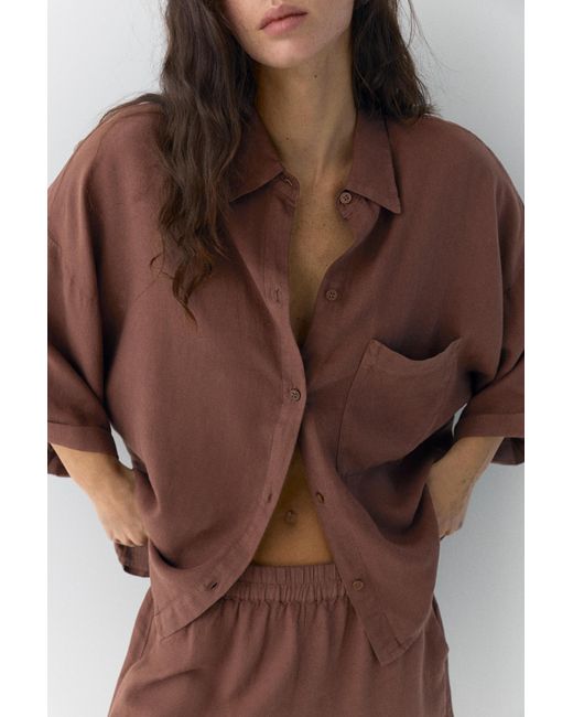 Pull&Bear Brown Linen Blend Shirt
