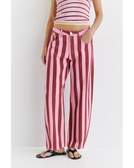 Pull&Bear Red Striped Barrel Jeans
