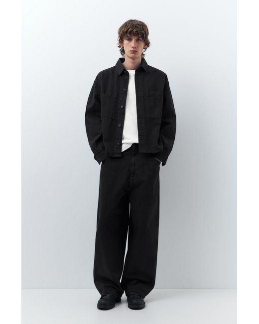 Pull&Bear Black Denim Overshirt for men