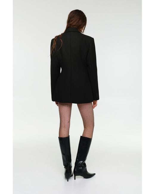 Pull&Bear Black Short Fitted Felt Fabric Coat