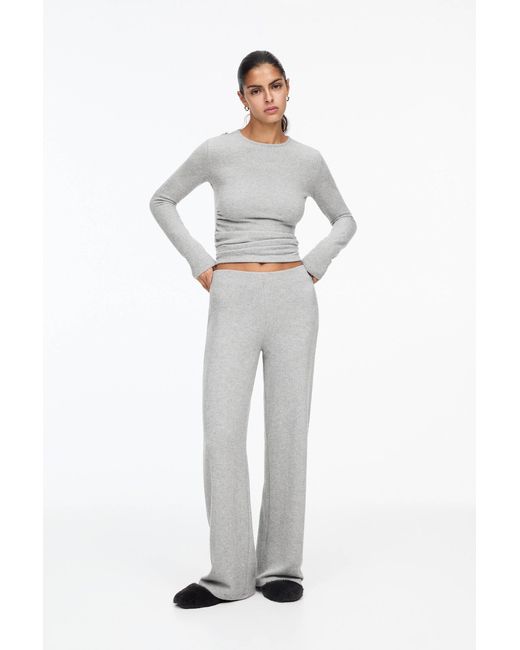 Pull&Bear White Wide-Leg Knit Trousers