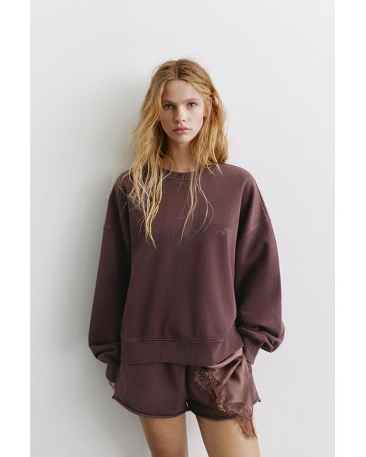 Pull&Bear Brown Round Neck Stwd Sweatshirt