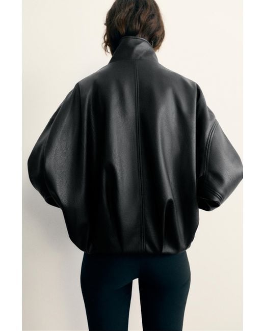 Pull&Bear Gray Leather-Effect Balloon Bomber Jacket