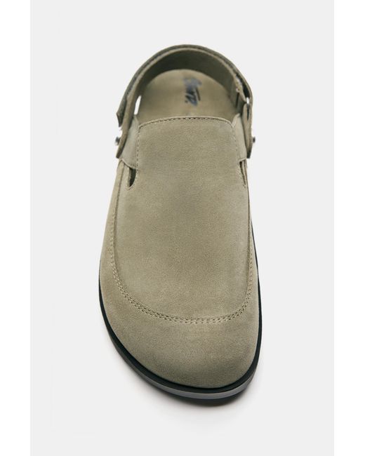 Pull&Bear Green Stwd Leather Strap Clogs for men