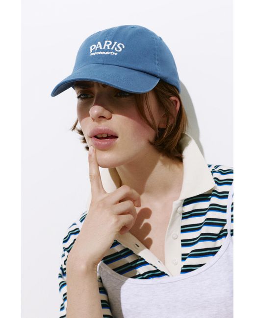 Pull&Bear Blue Embroidered Paris Cap