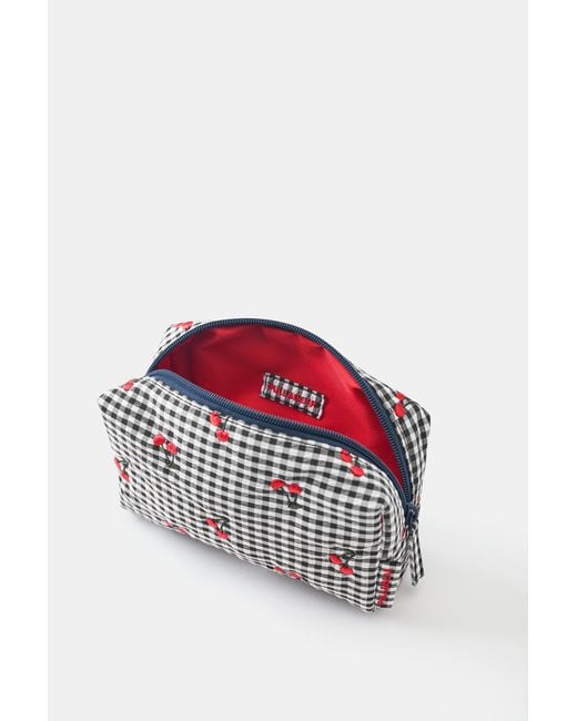 Pull&Bear Gray Gingham Fruit Toiletry Bag