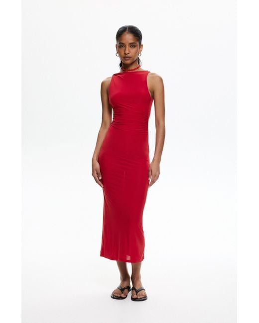 Pull&Bear Red Fitted Midi Dress