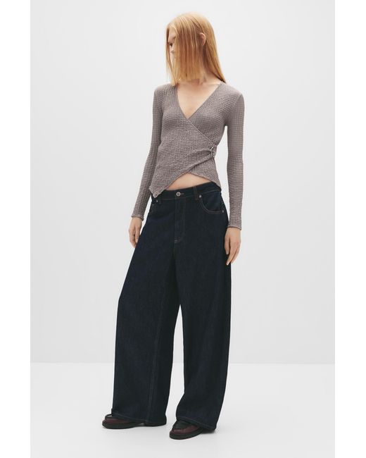Pull&Bear Blue Crêpe Crossover Top With Buckle