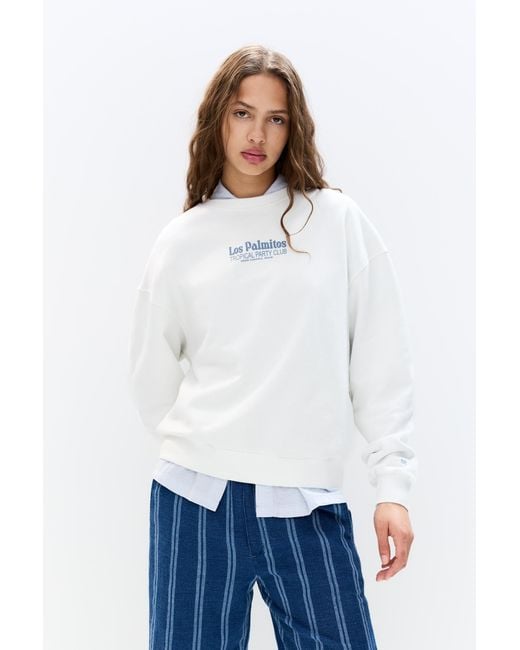 Pull&Bear White Los Palmitos Sweatshirt