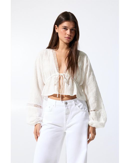 Pull&Bear White Lace Blouse With Bow