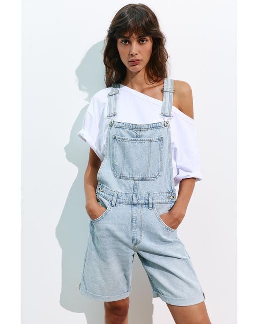 Pull&Bear Blue Short Denim Dungarees