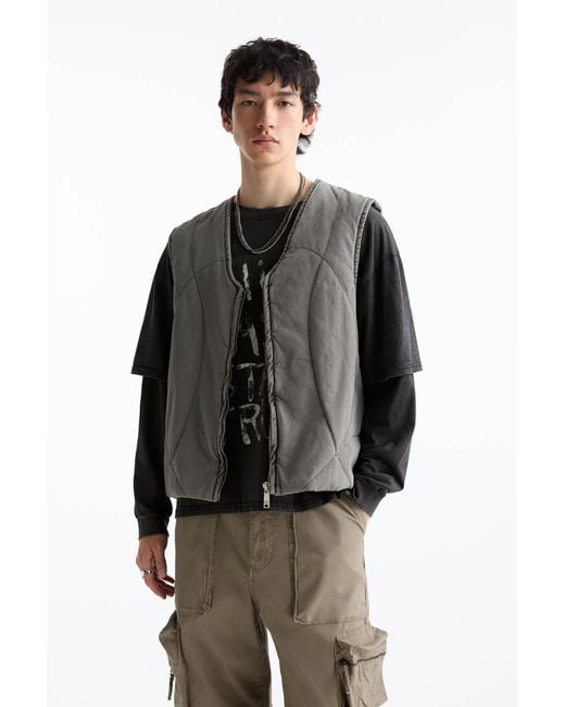 Pull&Bear Gray Cropped Gilet With Zip for men