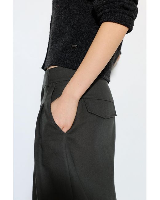 Pull&Bear Black Double-Dart Wide-Leg Trousers