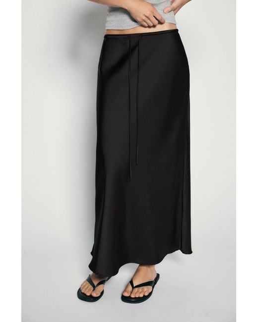 Pull&Bear White Satin Drawstring Midi Skirt