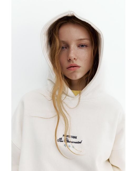 Pull&Bear White Embroidered Star Hoodie