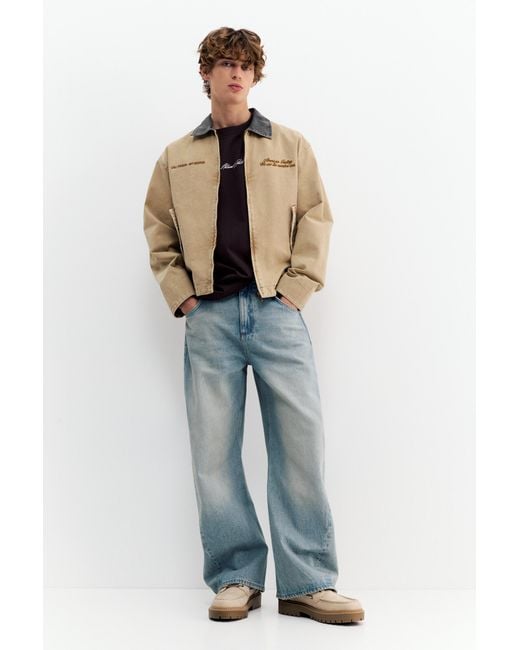 Pull&Bear Natural Contrast Collar Embroidered Jacket for men