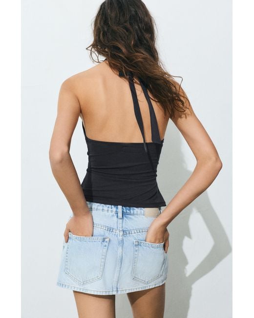 Pull&Bear Black Halter Top With Metallic Details
