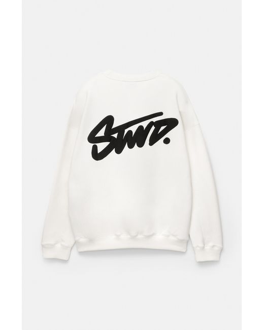 Pull&Bear White Stwd Round Neck Sweatshirt for men