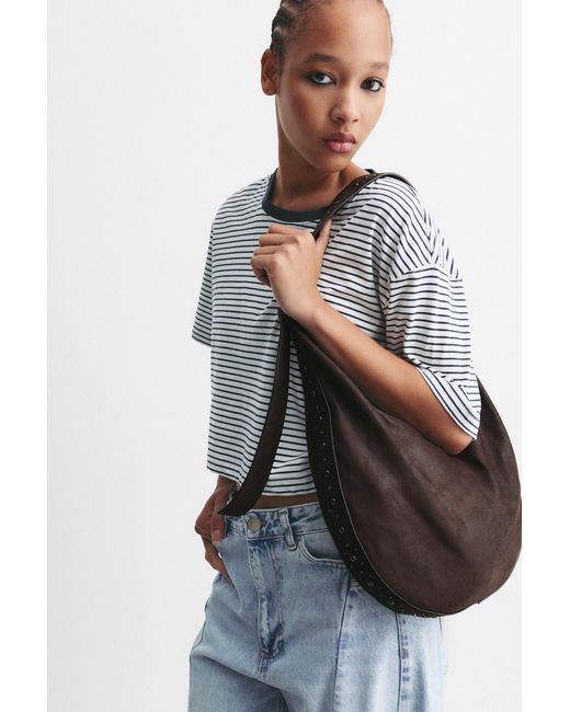 Pull&Bear Brown Schultertasche Mit Nieten