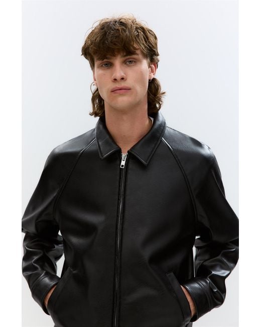 Pull&Bear Black Faux Leather Jacket for men