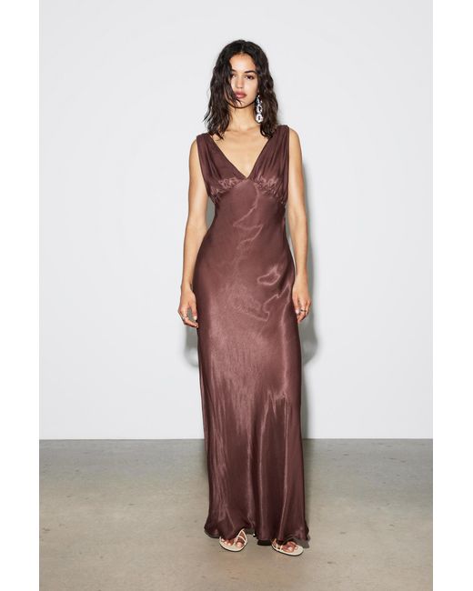 Pull&Bear Brown Satin Midi Dress