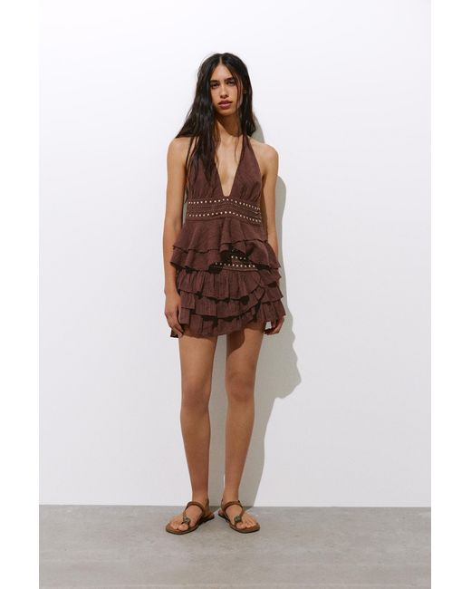 Top Halter Volant Borchie di Pull&Bear in Blue