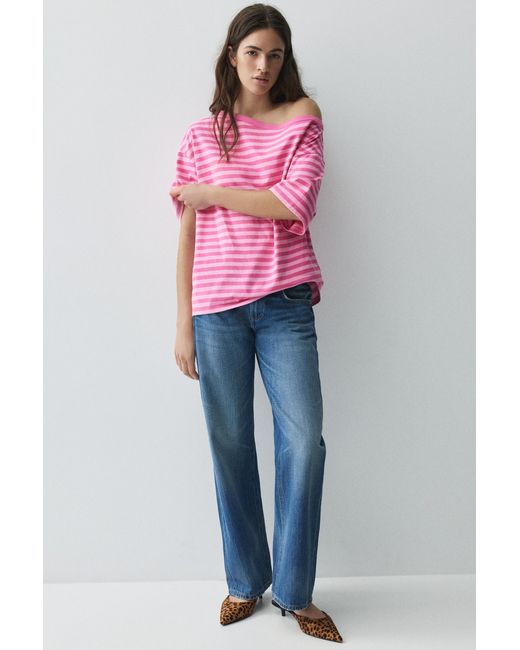 Pull&Bear Pink Asymmetric T-Shirt