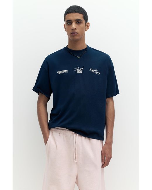 Pull&Bear Blue Stwd Graphic T-Shirt for men