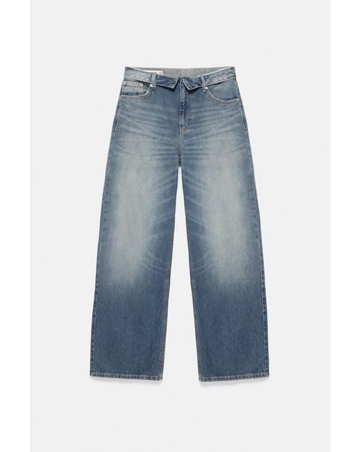 Pull&Bear Blue Relaxed Baggy Jeans With Turned-Down Waist