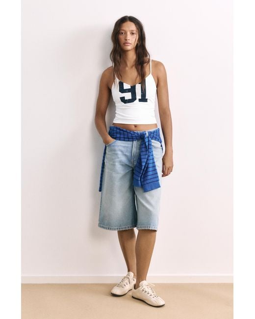 Pull&Bear Top Met Nummer-Print in het White