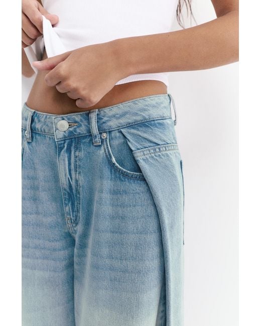 Pull&Bear Blue Pleated Balloon Fit Baggy Jeans