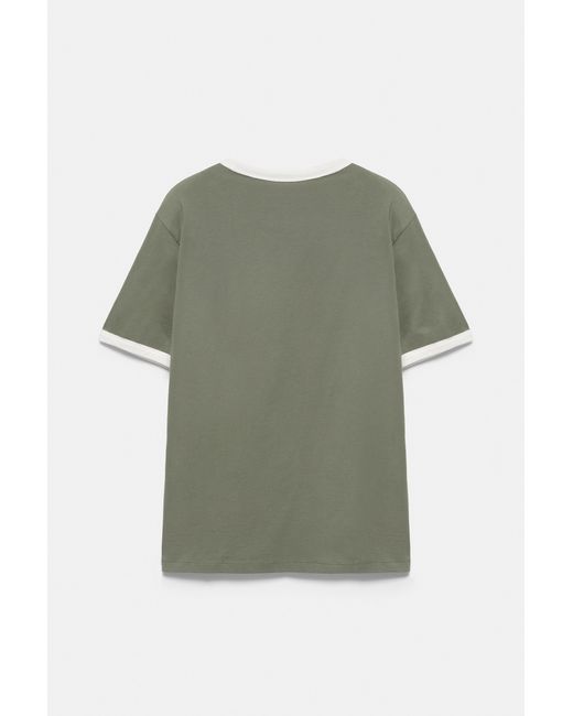 Pull&Bear Green Contrast Trim T-Shirt for men