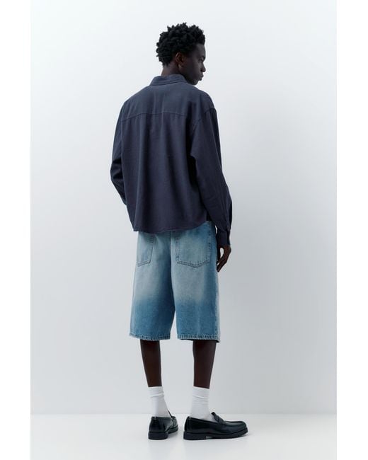 Pull&Bear Blue Long Sleeve Linen Blend Shirt for men