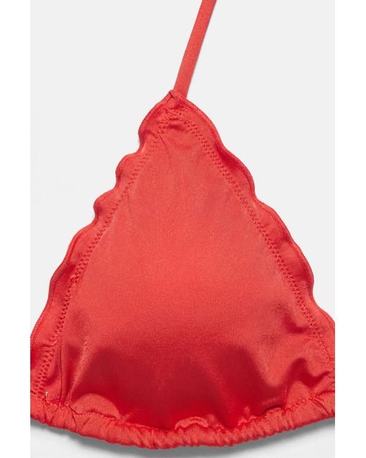 Pull&Bear Red Ruffled Triangle Bikini Top