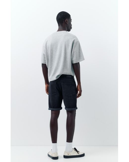 Pull&Bear Gray Ripped Denim Bermuda Shorts for men