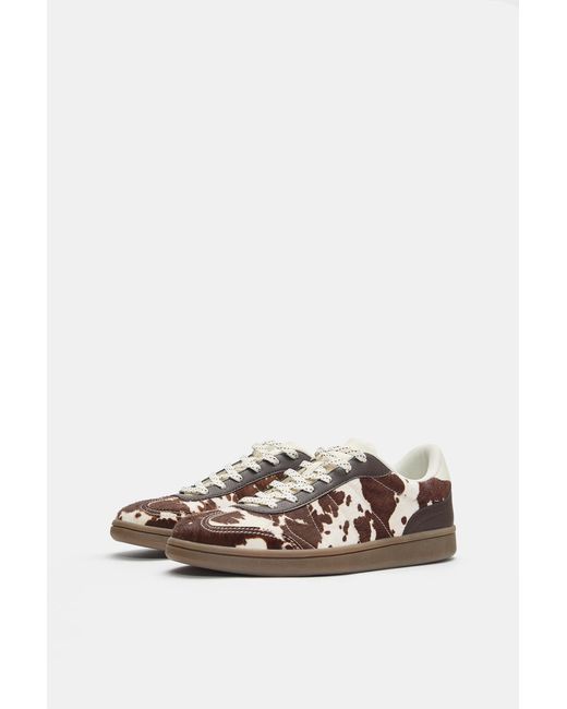 Pull&Bear Blue Cow Print Leather Trainers