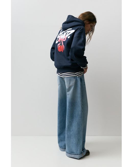 Felpa Cappuccio Stwd Ciliegie di Pull&Bear in Blue