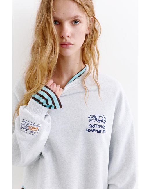 Pull&Bear Sweater Met Kreeftenprint in het Gray