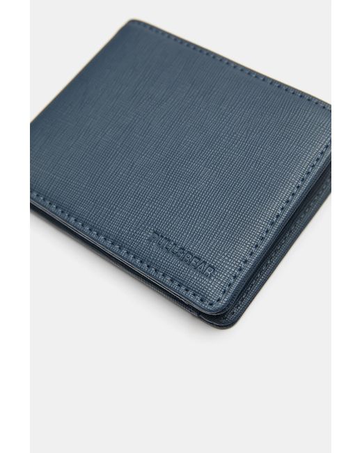 Pull&Bear Blue Textured Wallet for men