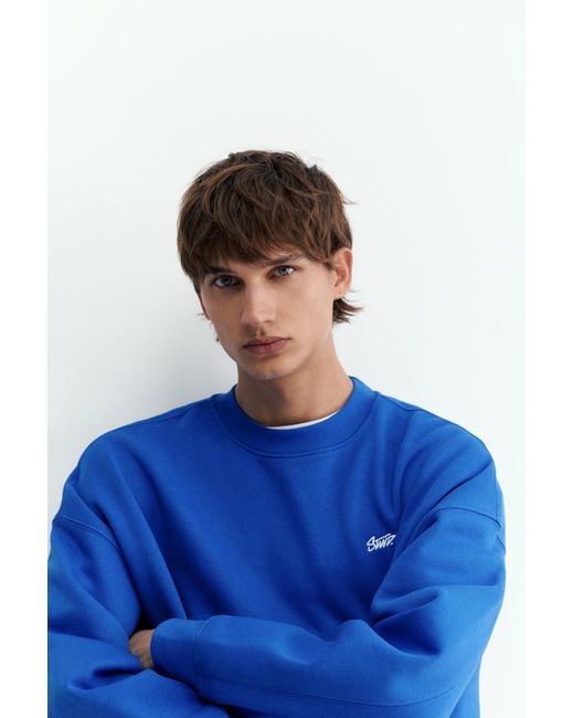 Pull&Bear Blue Stwd Boxy Sweatshirt for men