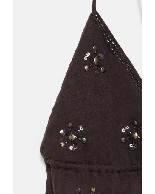 Pull&Bear Haltertop Met Kralen in het Brown