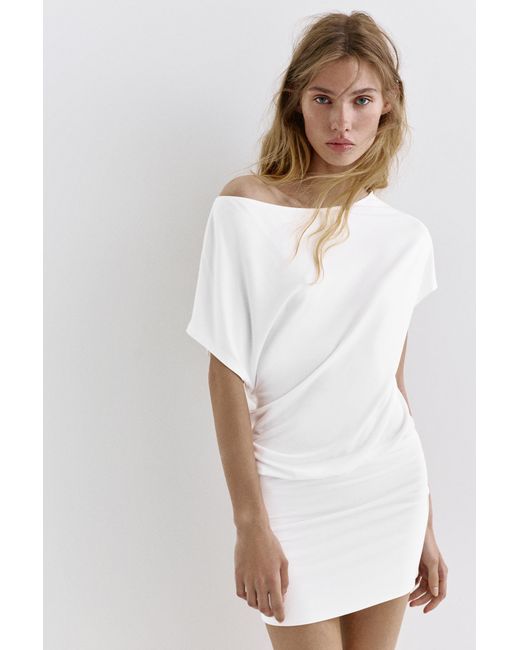Pull&Bear White Short Asymmetric Dress
