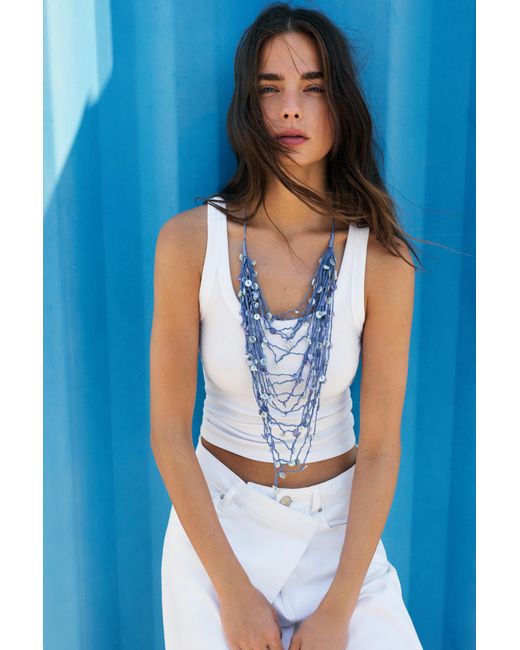 Pull&Bear Blue Mother-Of-Pearl-Effect Multi-Strand Necklace