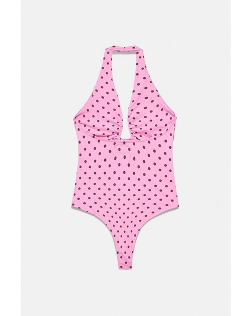 Pull&Bear Pink Gathered Halterneck Bodysuit