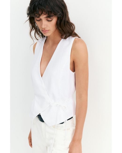 Pull&Bear White Rustic Linen-Blend Waistcoat