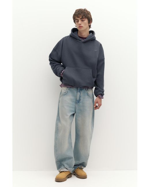Pull&Bear Black Stwd Embroidered Hoodie for men