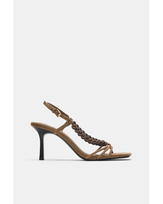 Pull&Bear Brown Absatzsandalen Mit Perlen