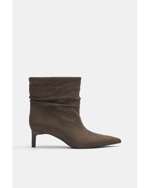 Pull&Bear Brown Ruched Heel Ankle Boots
